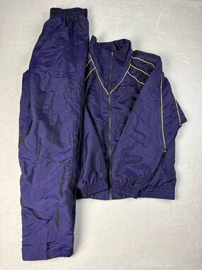VTG Lavon 80-90s Tracksuit Windbreaker  Jacket Pants Sz LG  Purple Gold Stripe